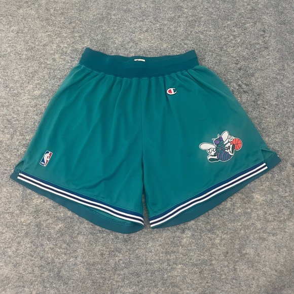 VTG Champion Charlotte Hornets NBA Shorts Teal Hugo Logo XL Made in USA Mens XL - Picture 1 of 12